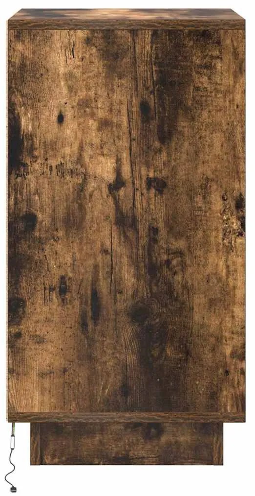 Mesa de cabeceira c/ luzes LED 38x34x65 cm carvalho fumado