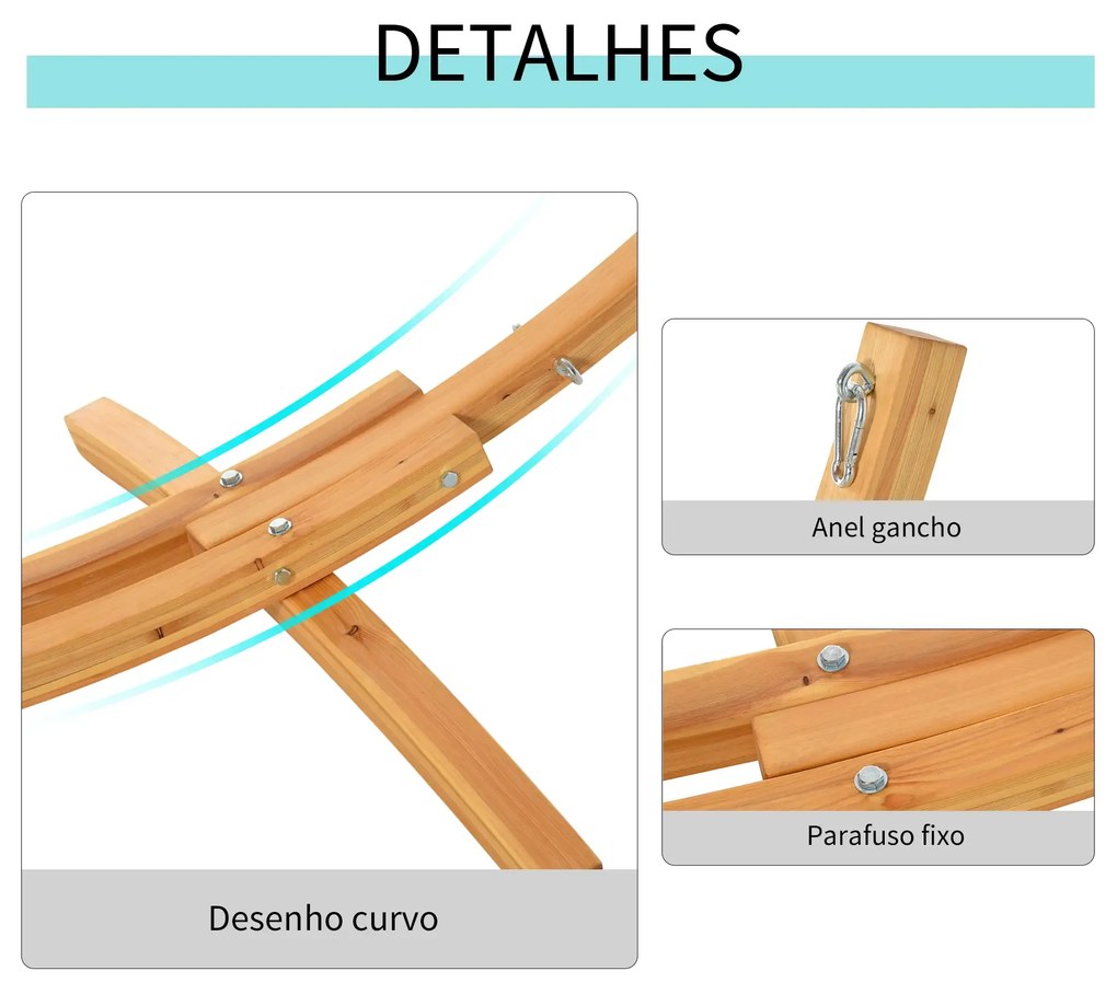 Suporte para Camas de Rede (Não incluida) de Madeira 325x120x118cm Estrutura para Cama de Rede Dupla Carga Máxima 120kg para Jardim Terraço Interior e