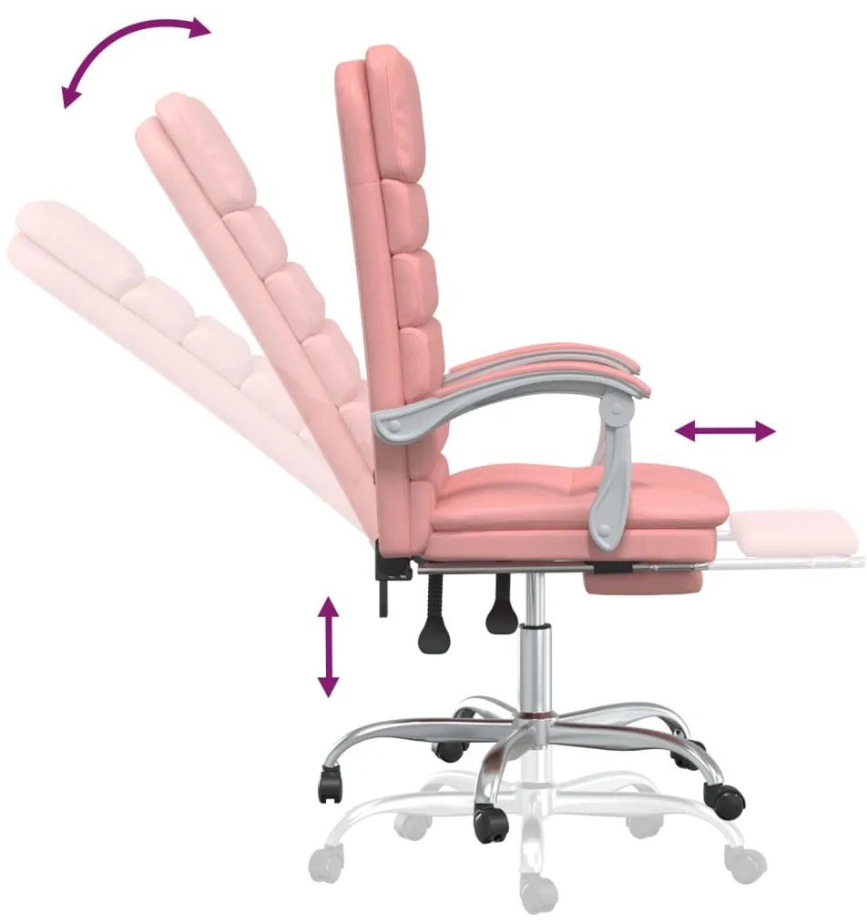 Cadeira escritório massagens reclinável couro artificial rosa