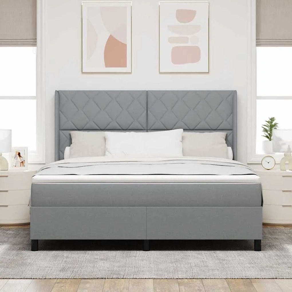 Cama Box com Colchão Cinza Claro 180x200 cm de Tecido