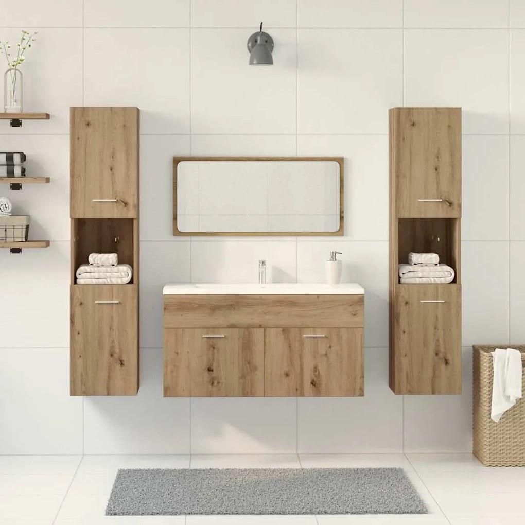 4 pcs móveis de casa de banho deriv. madeira carvalho artisiano