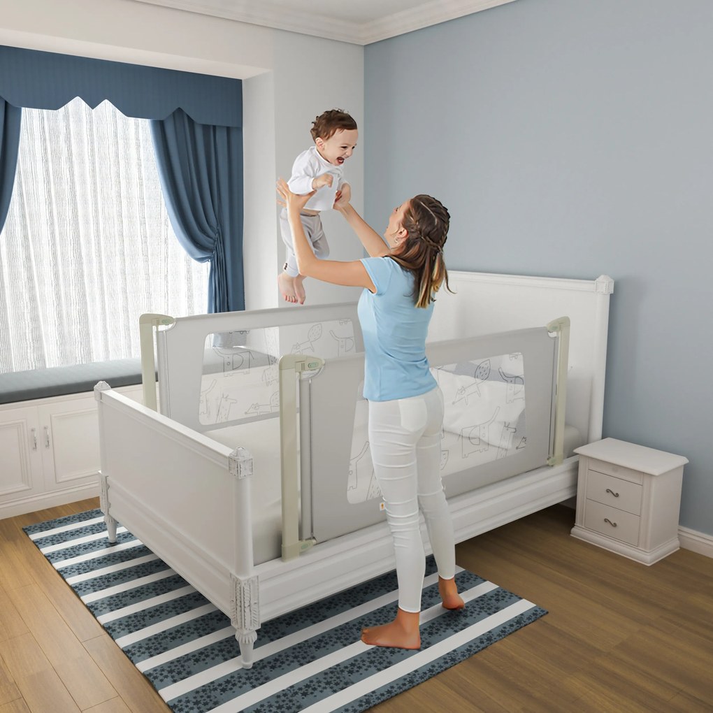 Barra de Cama 180 cm com Elevador Vertical Regulável em Altura e Feito Duplo de Segurança Cinza