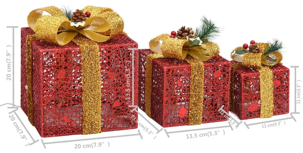 Caixas de presente de Natal decorativas 3 pcs int/ext. vermelho