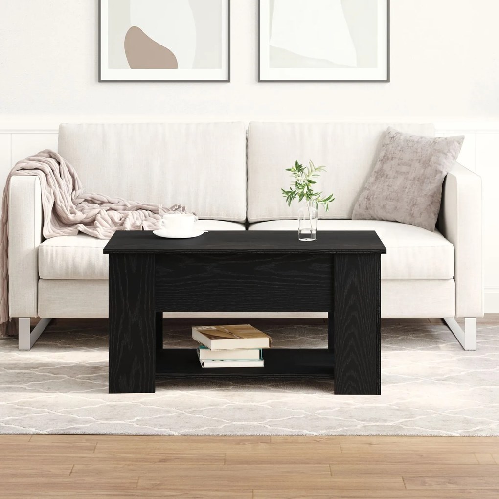 Mesa de Café em Carvalho Preto 79x49x41 cm Feita de Madeira Engenharia