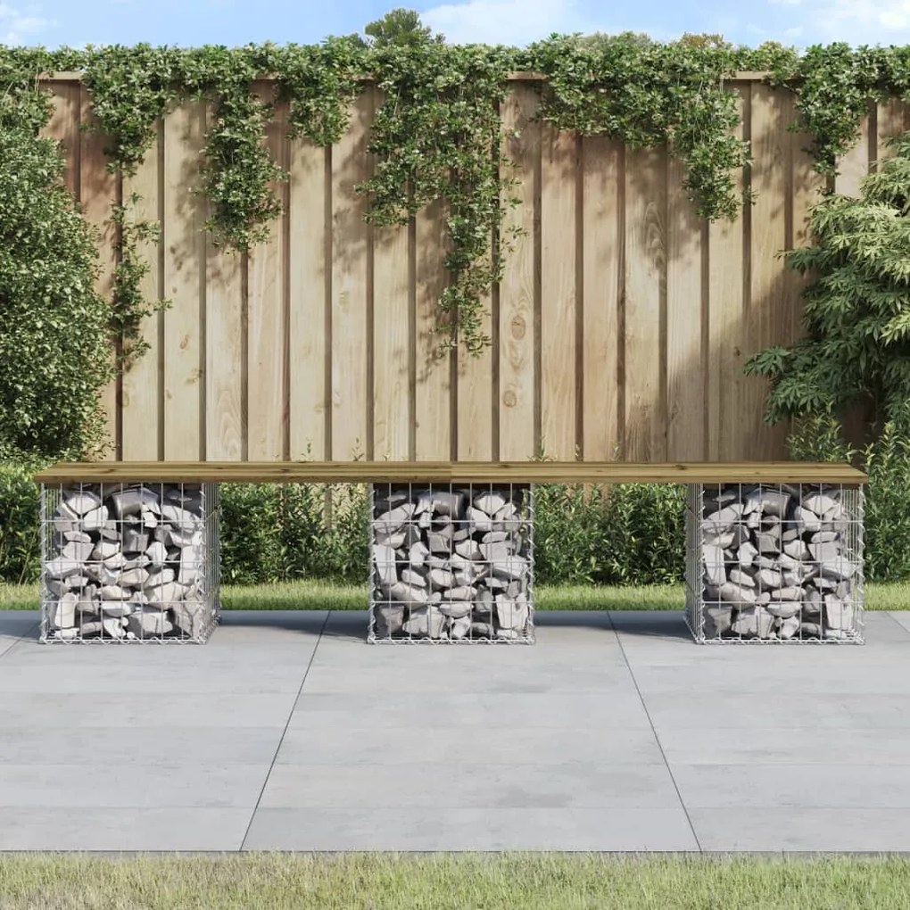Banco de jardim c/ design gabião 203x44x42 cm pinho impregnado