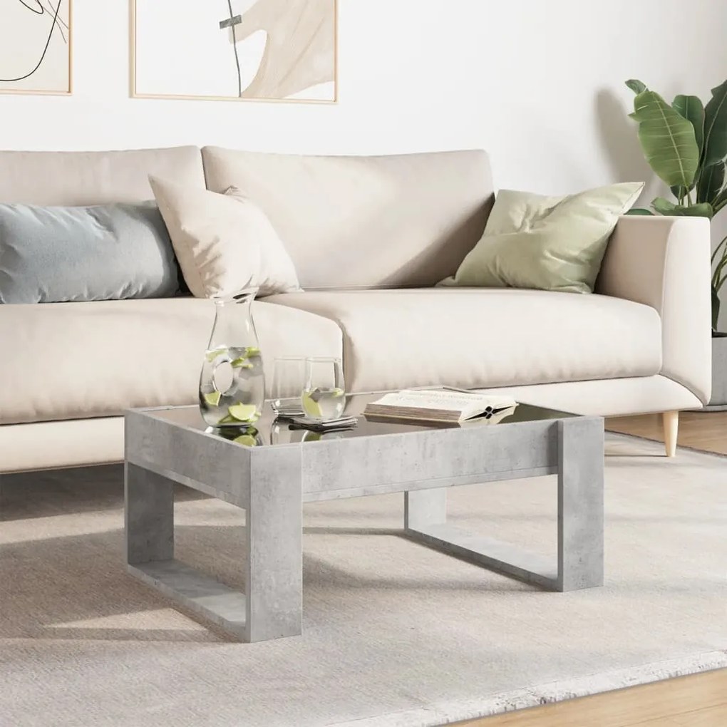 Mesa de centro luzes LED Infinity 70x53x30 cm cinzento cimento