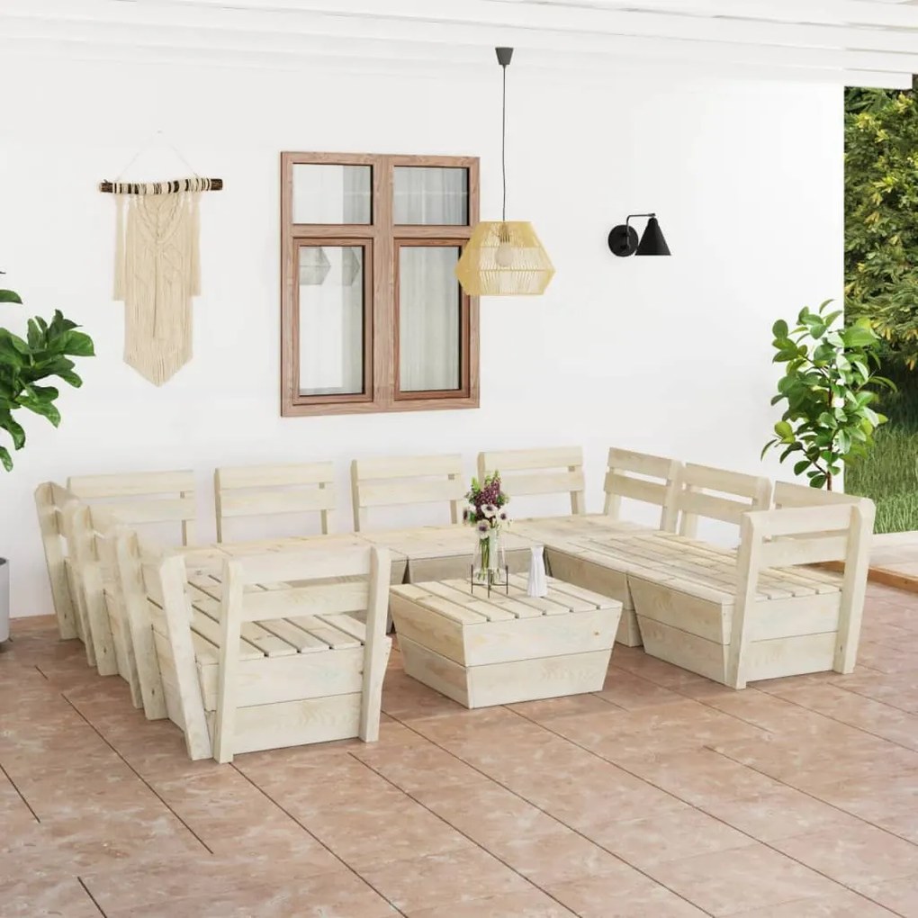 vidaXL 9 pcs conjunto lounge de paletes madeira de abeto impregnada