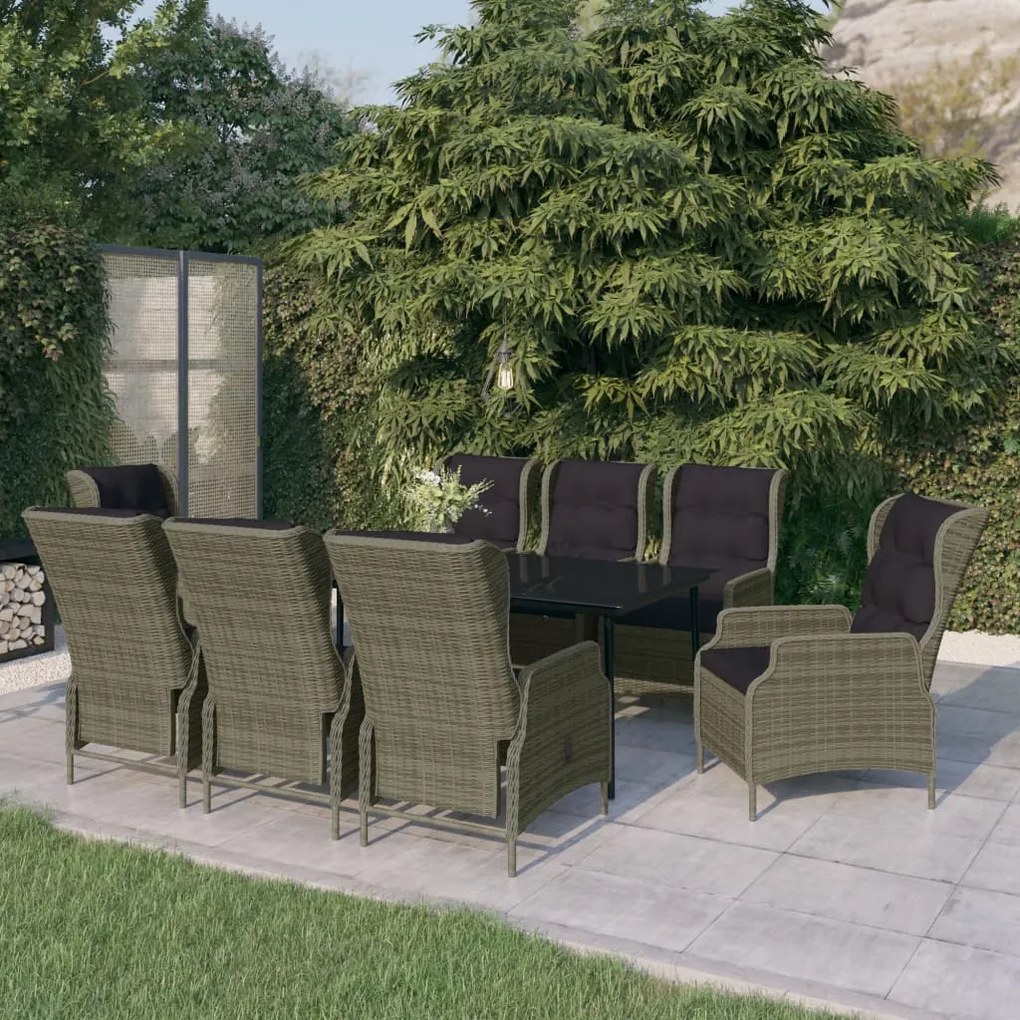 vidaXL 9 pcs conjunto de jantar para jardim castanho