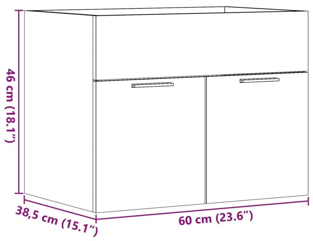 Armário lavatório 60x38,5x46 cm contraplacado cinzento cimento