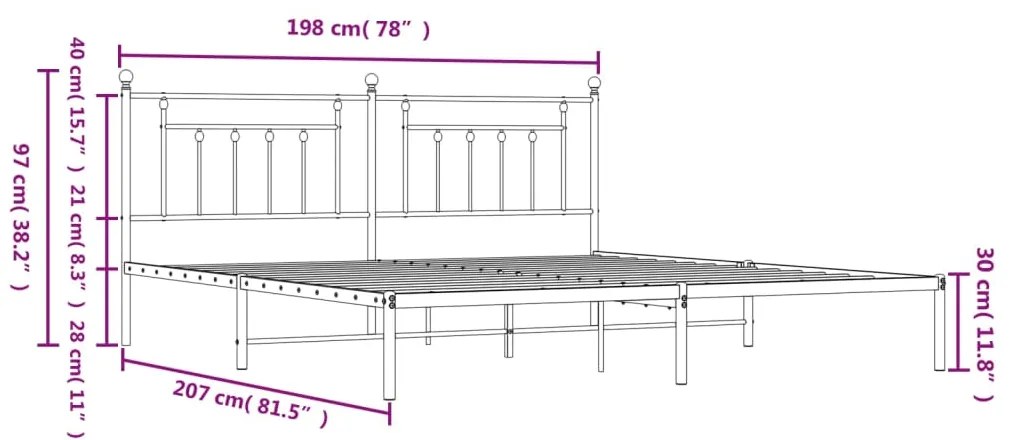 Estrutura de cama com cabeceira 193x203 cm metal preto