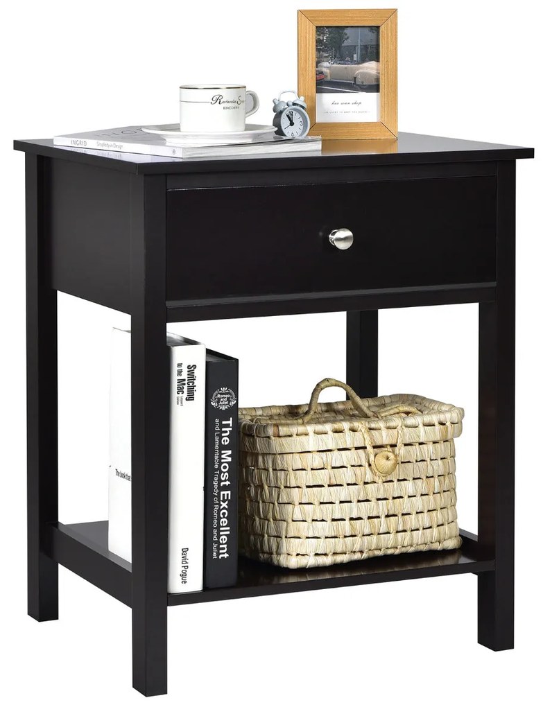 Mesa de Cabeceira "Lunel" - 48 x 40 x 58 cm - Preto | Com Gaveta e Pra