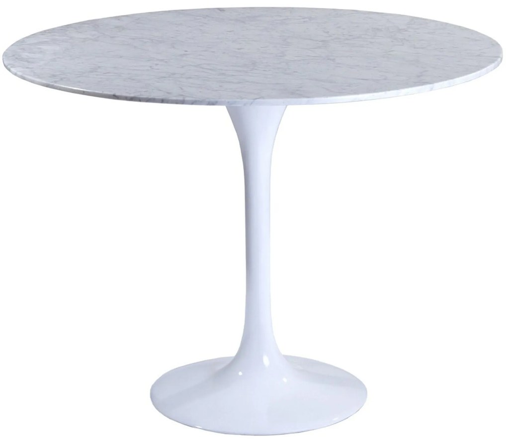 Mesa de Jantar Redonda TUL com Base em Fibra de Vidro e Tampo em Mármo