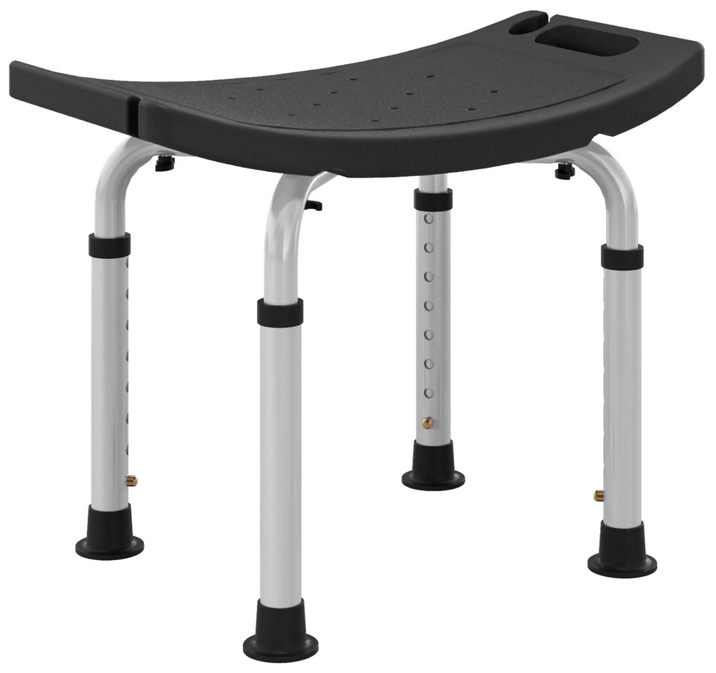 HOMCOM Banco de Duche Banco de Segurança para Duche com Altura Ajustável em 8 Posições com Base de Borracha Antiderrapante 50x36x39,5-56,5 cm Preto