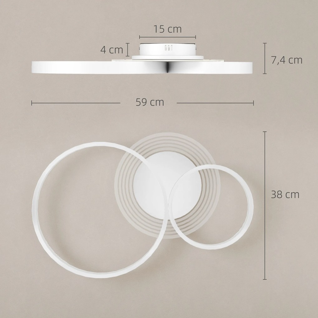 Candeeiro de Teto LED 40W Candeeiro Moderno com Iluminação LED 3000K/4000K/6500K 59x38x7,4 cm Branco