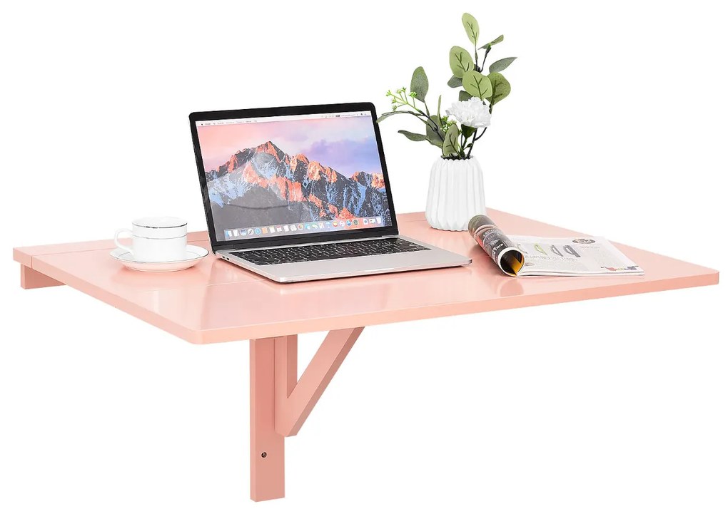 Mesa dobrável de parede flutuante para computador para pequenos espaços para estudo de quarto de cozinha 80 x 60 x 45 cm rosa