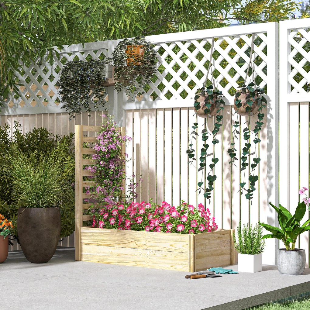 Floreira com treliça, floreira de jardim, 115 x 60 x 110 cm, efeito de madeira natural