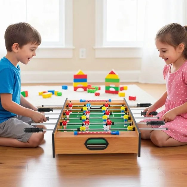 Mesa Multijogos 2 em 1 Mesa de matraquilhos de Mesa e Air Hockey com 18 Jogadores para Crianças 69 x 36 x 10 cm Natural