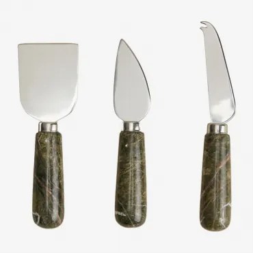 Conjunto De 3 Talheres Para Queijos Em Mármore E Aço Calven Mármore Verde Forest - Sklum