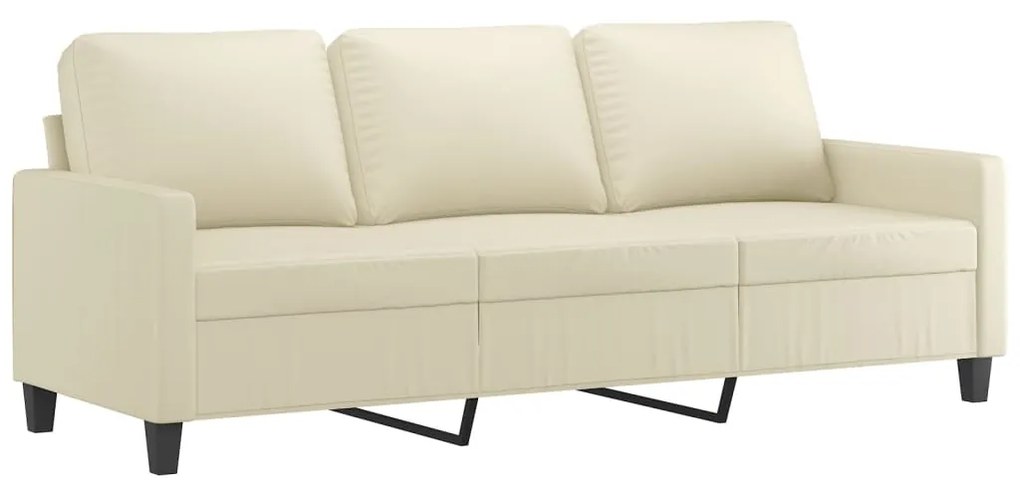 Sofá 3 lugares c/ apoio pés 180 cm couro artificial cor creme