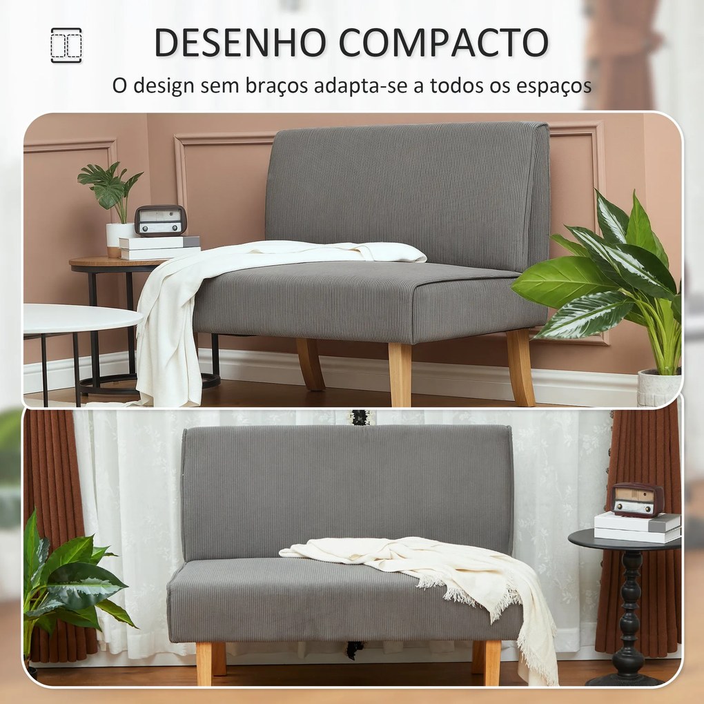 Sofá de 2 Lugares Estofado em Veludo Cotelê Sofá Sala de Estar sem Apo