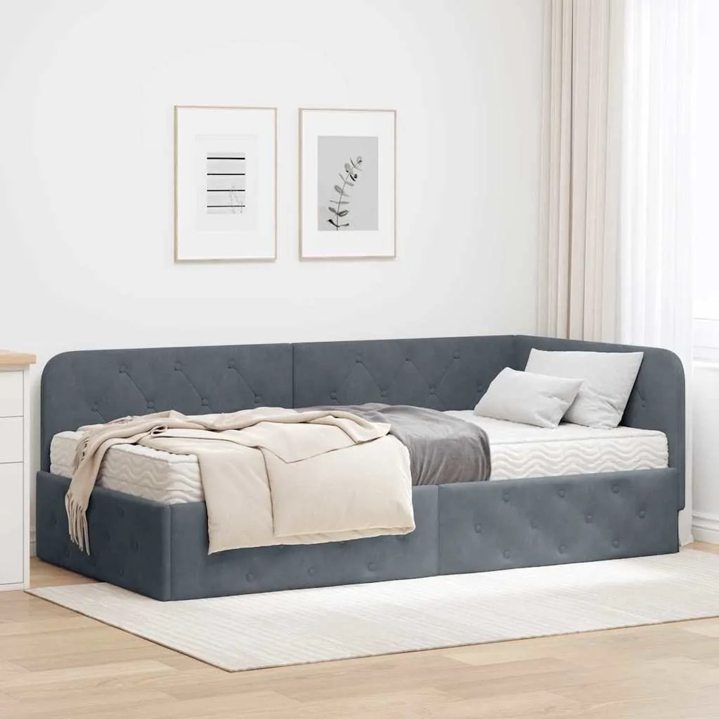 vidaXL Estrutura de Cama de Canto Cinza Escuro 90 x 190 cm Veludo