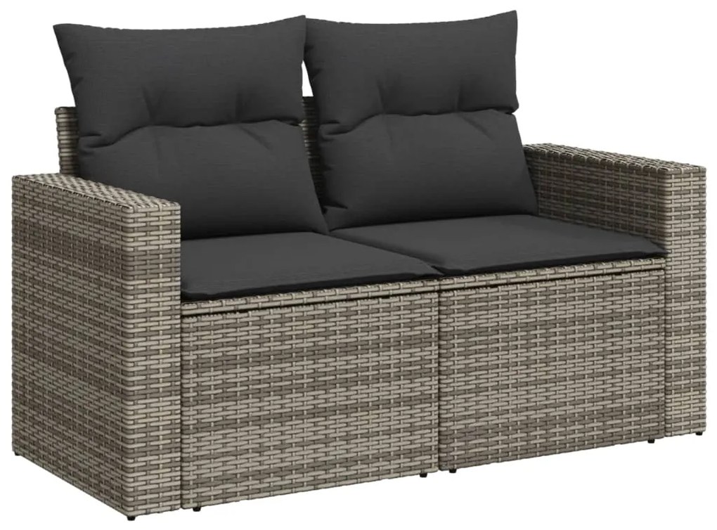 14 pcs conjunto sofás p/ jardim c/ almofadões vime PE cinzento