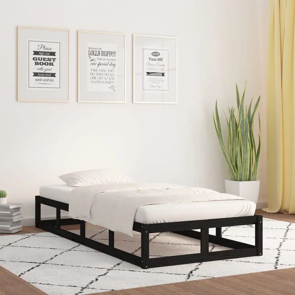 820785 vidaXL Estrutura de cama 90x200 cm madeira maciça preto