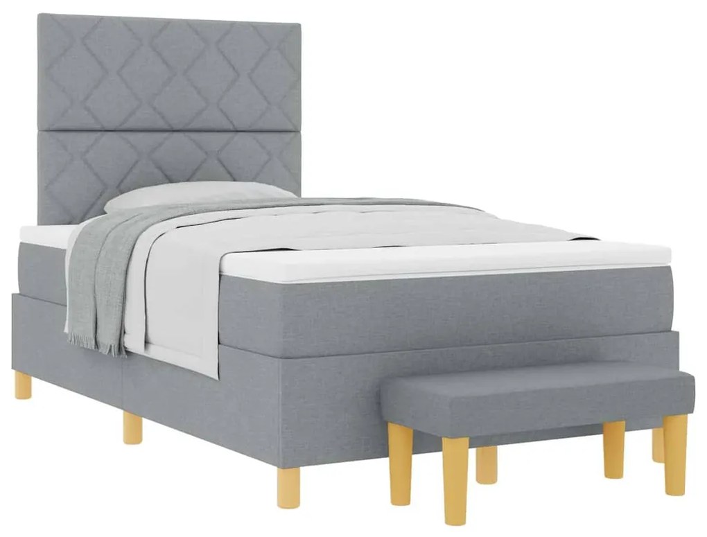 Cama Box Spring com Colchão &amp; Banco Cinza Claro 120 x 190 cm Tecido