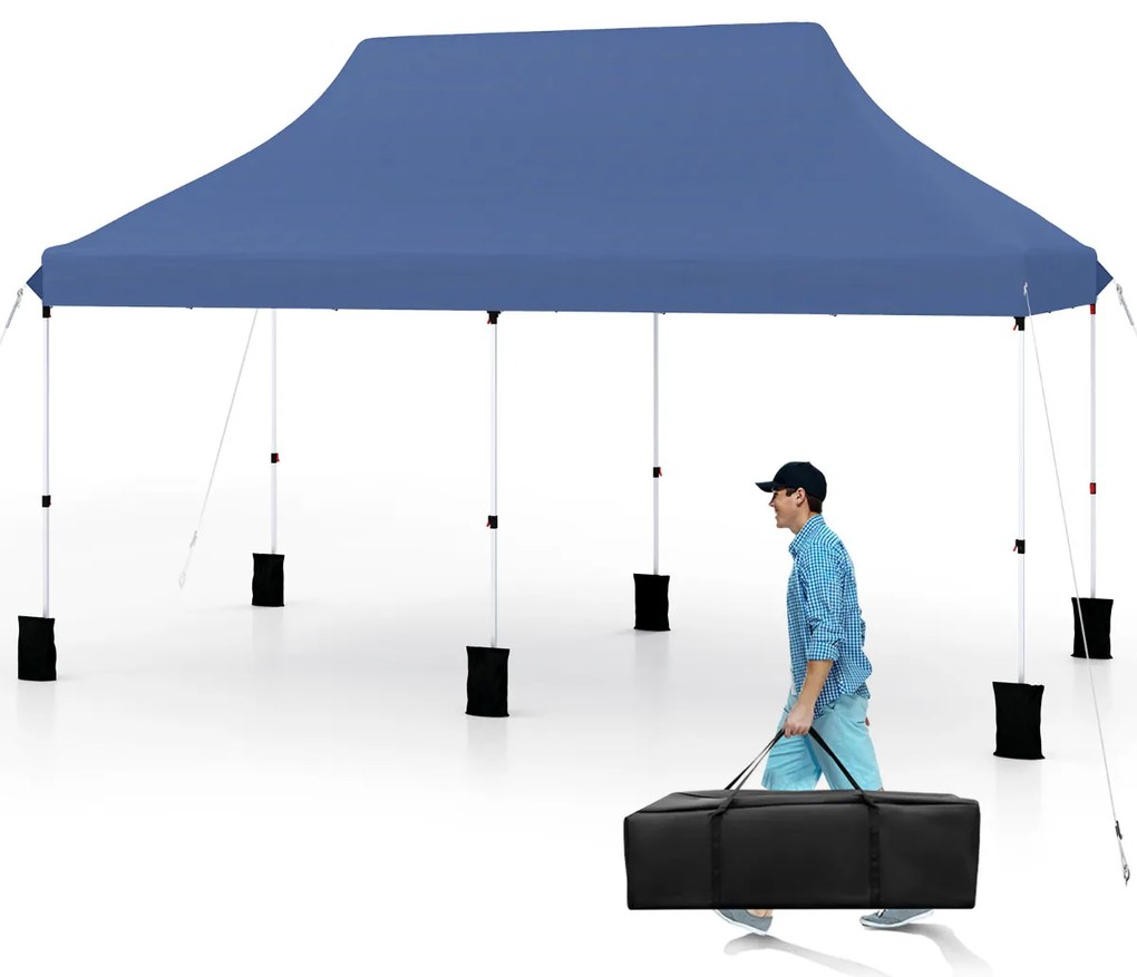 Tenda festas, eventos de 3 x 6 m com pesos e bolsa de transporte dobrável com altura ajustável Pavilhão de jardim Azul