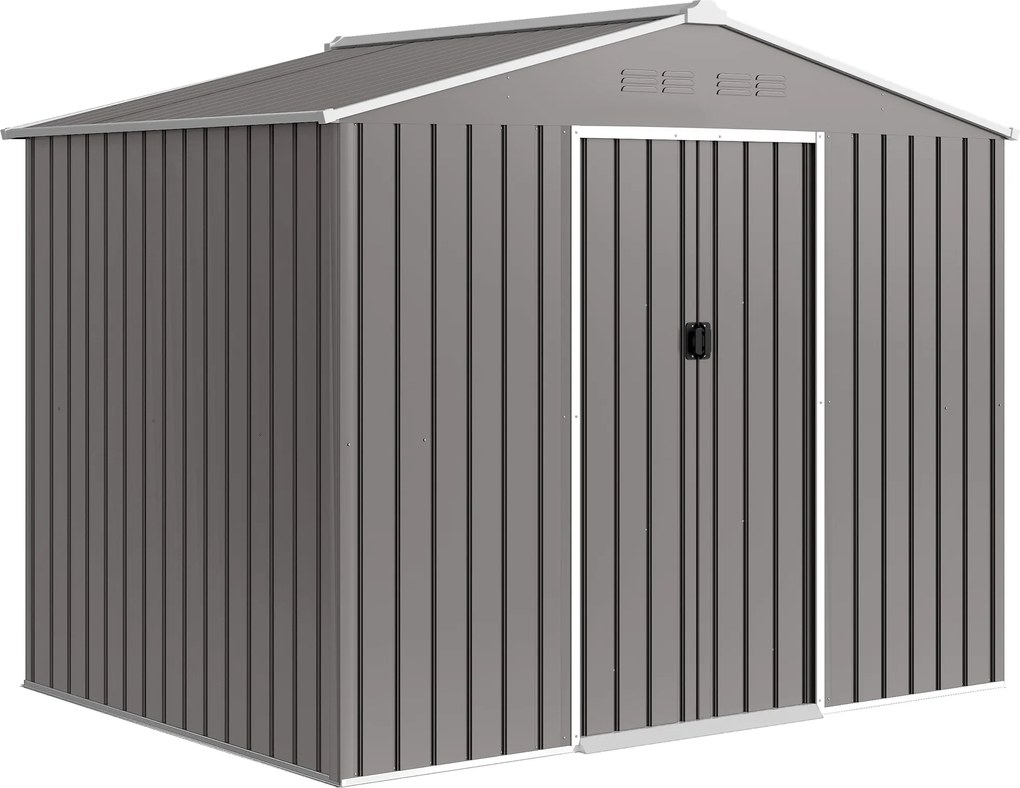 Outsunny Caseta de Jardim 2.3x1.7 m em Aço com Entradas de Ar e Dupla Porta Deslizante, Efeito Madeira | Aosom Portugal
