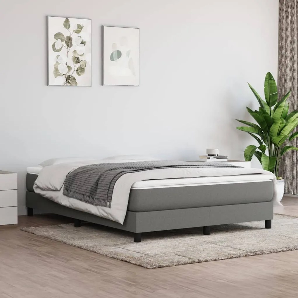 3120509 vidaXL Estrutura de cama sem colchão 140x190 cm tecido cinzento-escuro