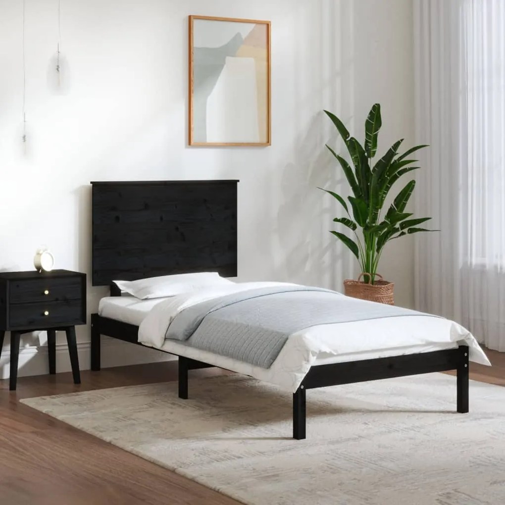 Estrutura de cama pequena solteiro 75x190 cm madeira preto