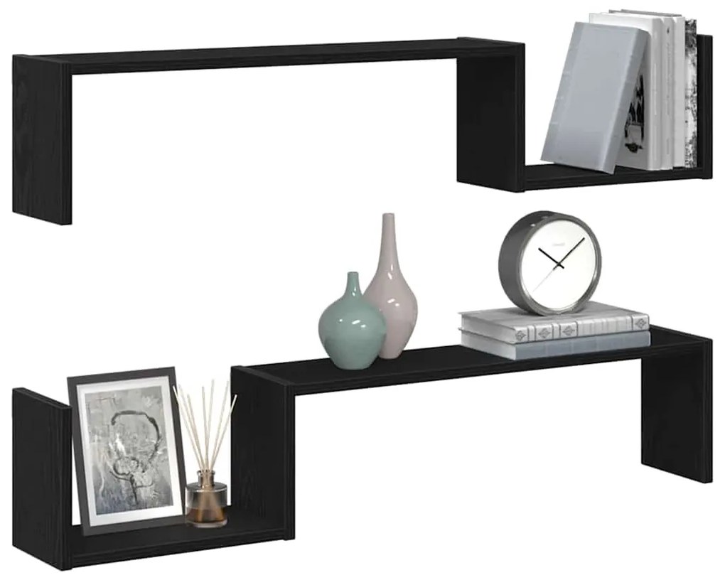 Prateleira de Parede vidaXL 2 pcs Carvalho Preto 100x15x70 cm Madeira
