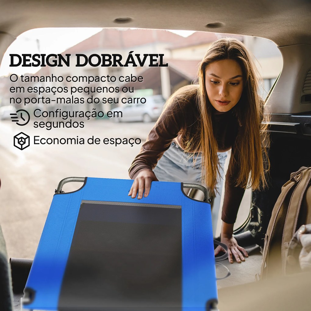 Espreguiçadeira Dobrável com Encosto Ajustável em 4 Posições Alças e Encosto de Textilene Suporta até 120 kg 175x58x68 cm Azul
