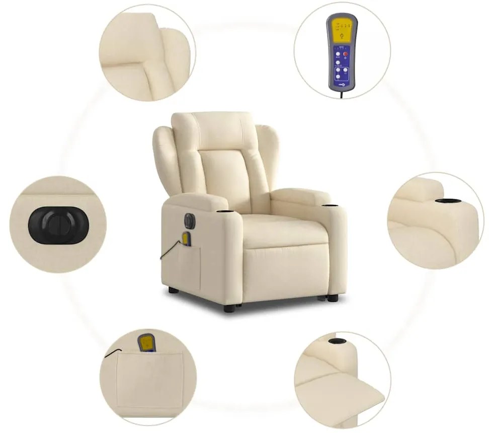 Poltrona elétrica elevatória massagens tecido creme