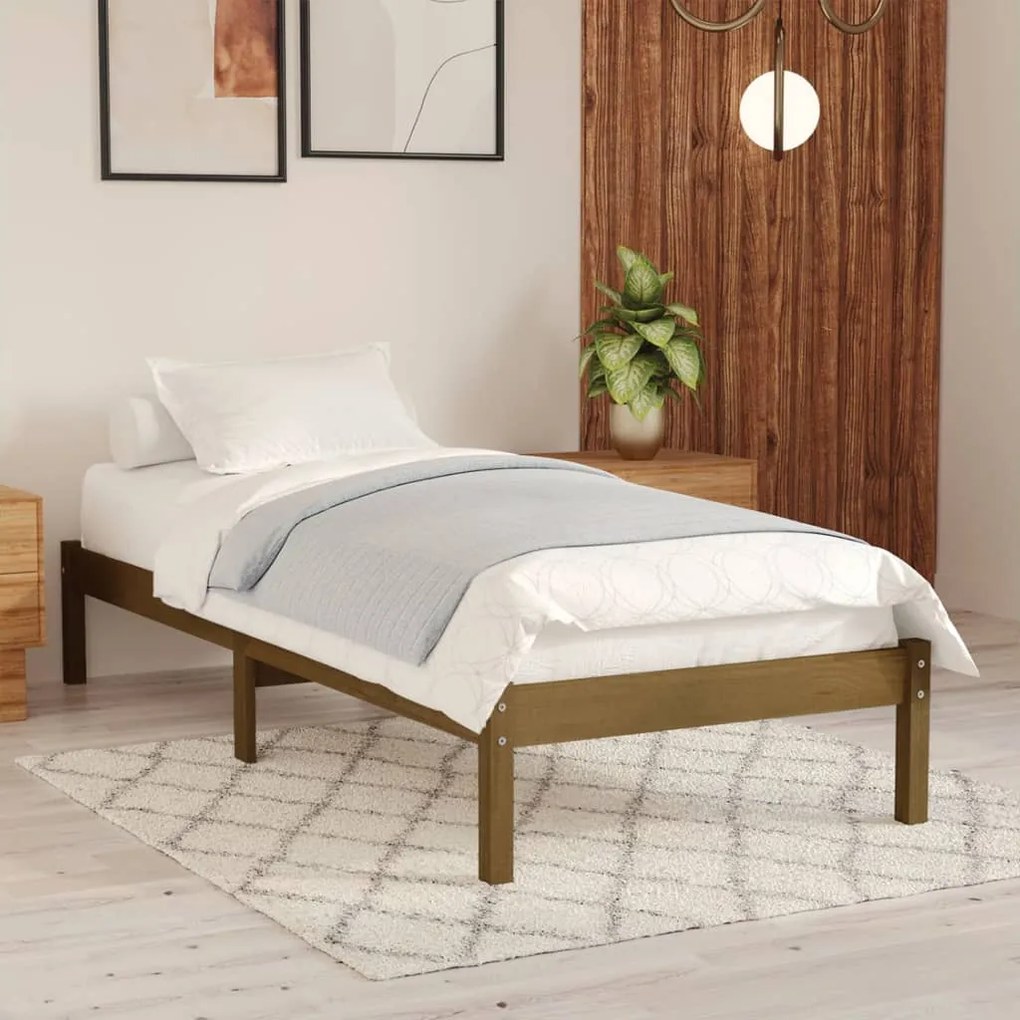 vidaXL Estrutura de cama 100x200 cm pinho maciço castanho mel