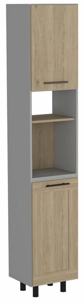 Armário despensa de cozinha alta Hasselt com dois armários de armazenamento e prateleiras internas, 208,4 cm a x 13,75 cm p x 15,75 cm L, cinza/rovere