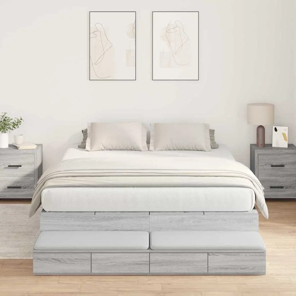 vidaXL Estrado de cama com arrumação com gaveta Cinza Sonoma 150 cm