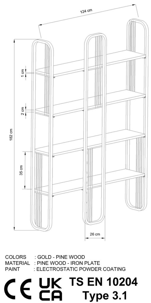 Estante Sierra – Amarela – 124 cm x 182 cm x 26 cm