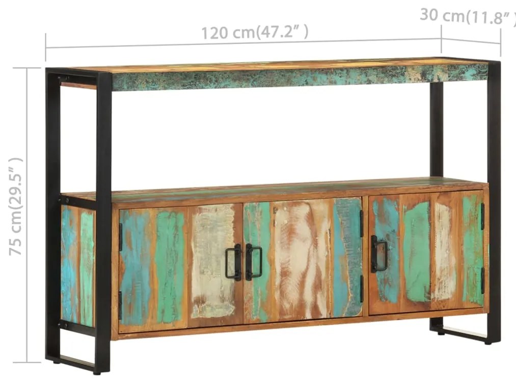 Aparador 120x30x75 cm madeira recuperada maciça
