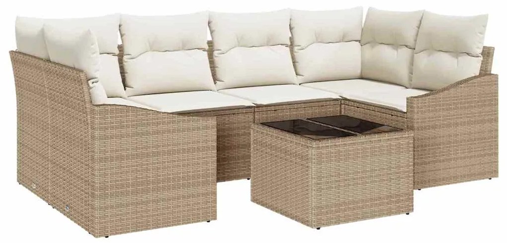 Conjunto de Jantar de Jardim de 7 Peças com Almofadas Bege em Rattan S