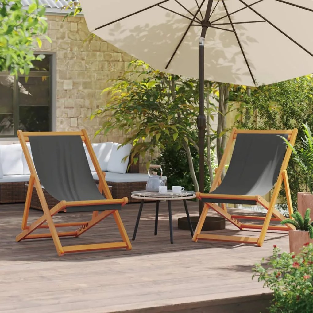 vidaXL Cadeiras de praia dobráveis 2 pcs tecido cinzento