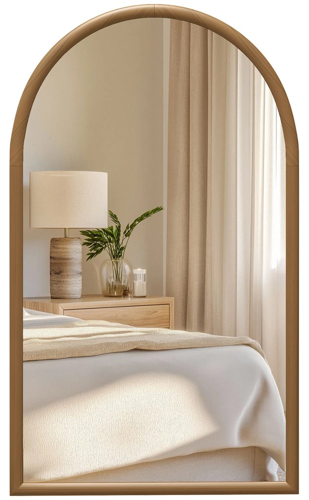 HOMCOM Espelho de Parede Arqueado 110x65 cm Estrutura em Madeira Espelho Arqueado para Sala de Estar Quarto Entrada Marrom Escuro | Aosom Portugal