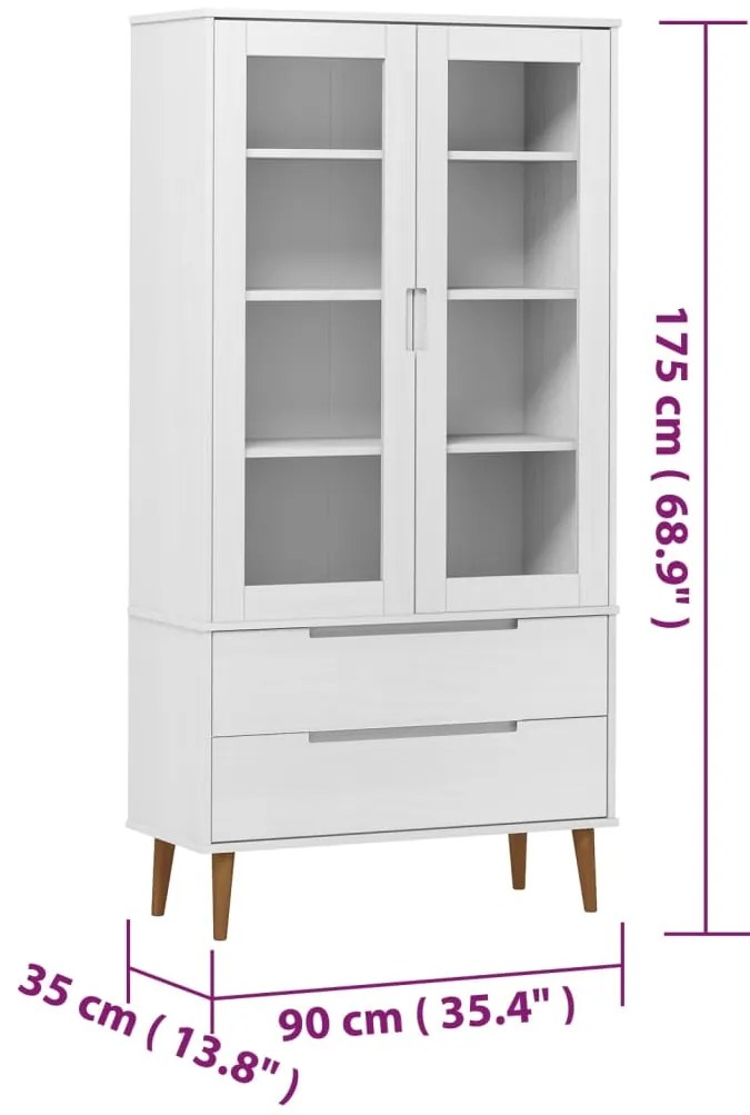 Vitrina MOLDE 90x35x175 cm pinho maciço branco