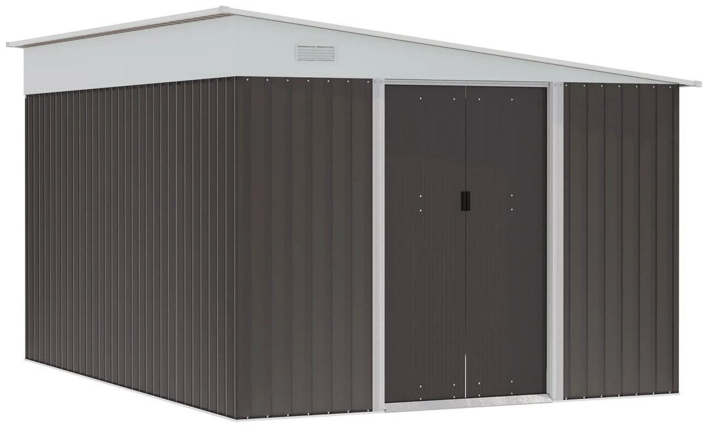 Outsunny Abrigo de Jardim 8,9 m² 280x345x201 cm Abrigo de Exterior de Aço para Armazenamento com Portas e 2 Janelas Cinza | Aosom Portugal