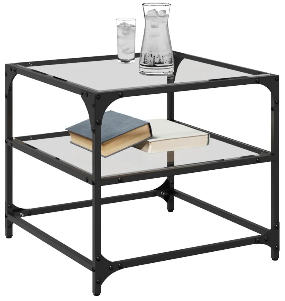 Mesa de centro c/ tampo em vidro transparente 50x50x45 cm aço