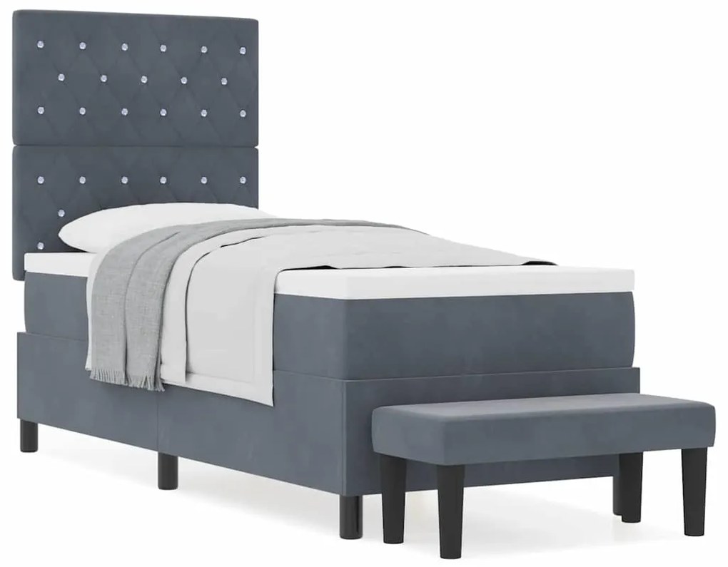 Cama Box Spring com Colchão &amp; Banco Cinza Escuro 80x200 cm Veludo