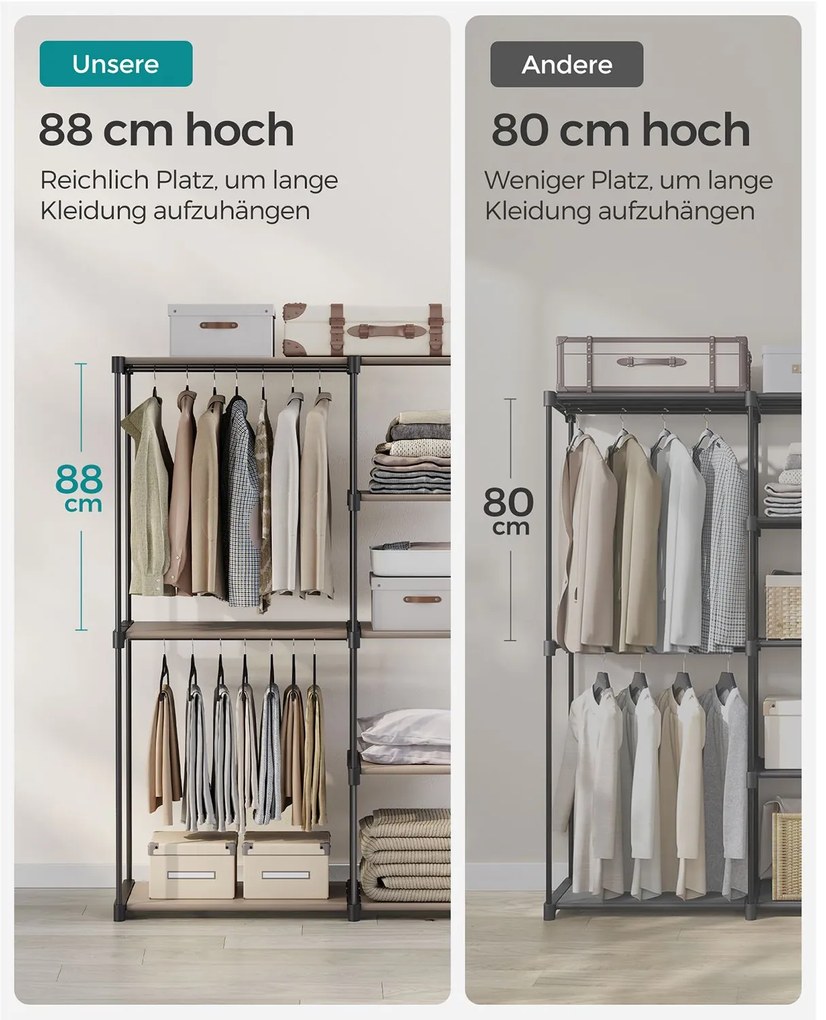 Guarda roupa aberto com varões para roupa 43 x 124 x 182 cm Castanho-greige