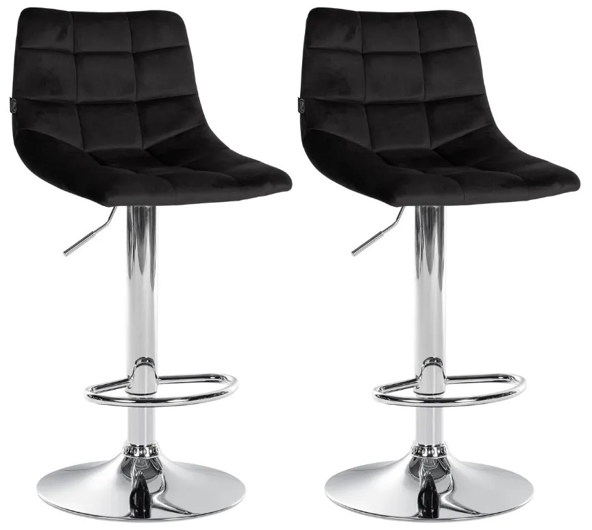 Conjunto de 2 bancos de bar Jerry em veludo com estrutura cromada 87-108,5 x 43 x 46,5 cm Preto