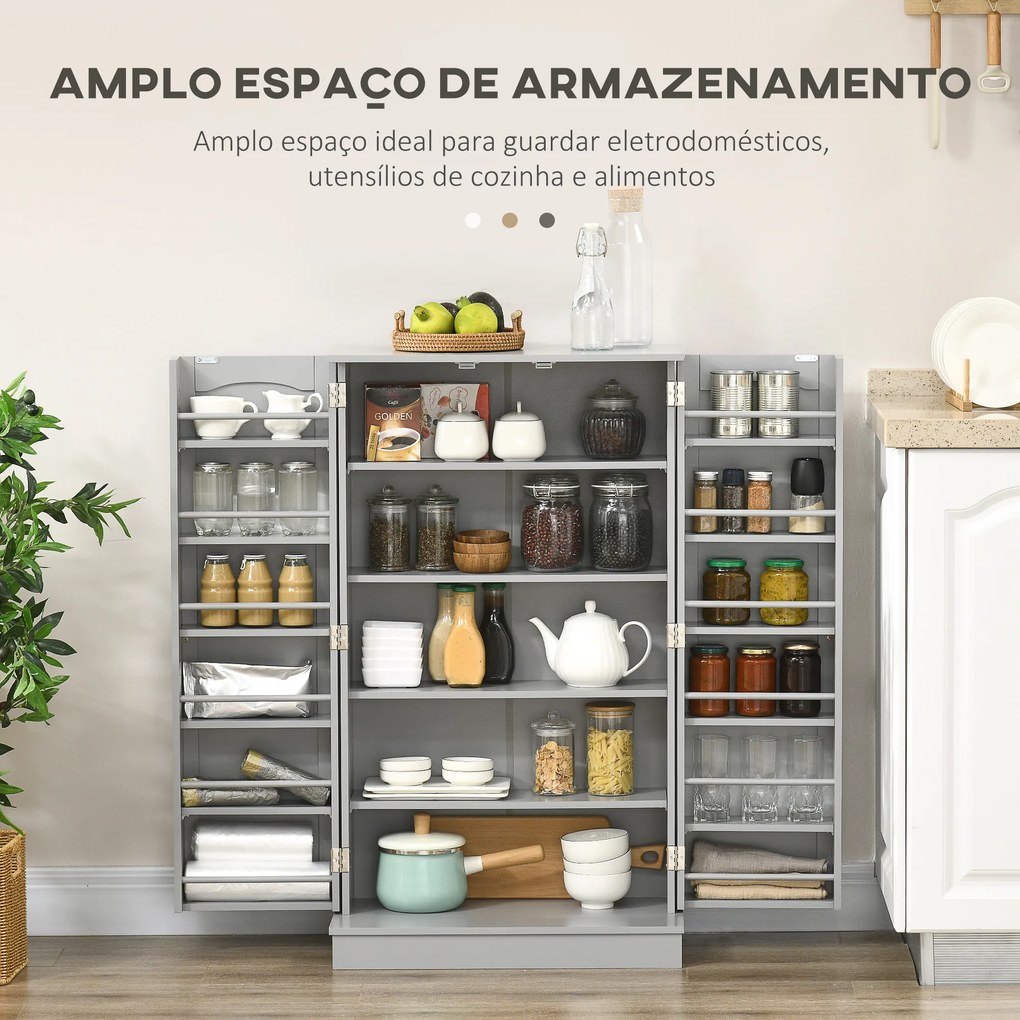 Armário de Cozinha Armário Despensa Cozinha com 2 Portas e 16 Prateleiras Armário Moderno 60x30x104 cm Cinzento